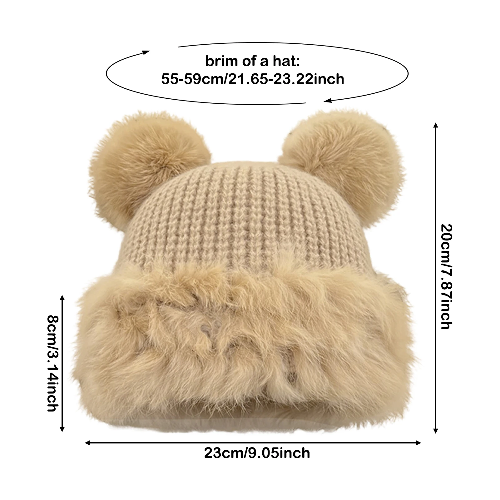 Bear Ears Knit Hat Winter Warm Fluffy Beanie For Women Oversized Cute Soft Hat With Thick Fleece Lining Cycling Riding Warm Hat