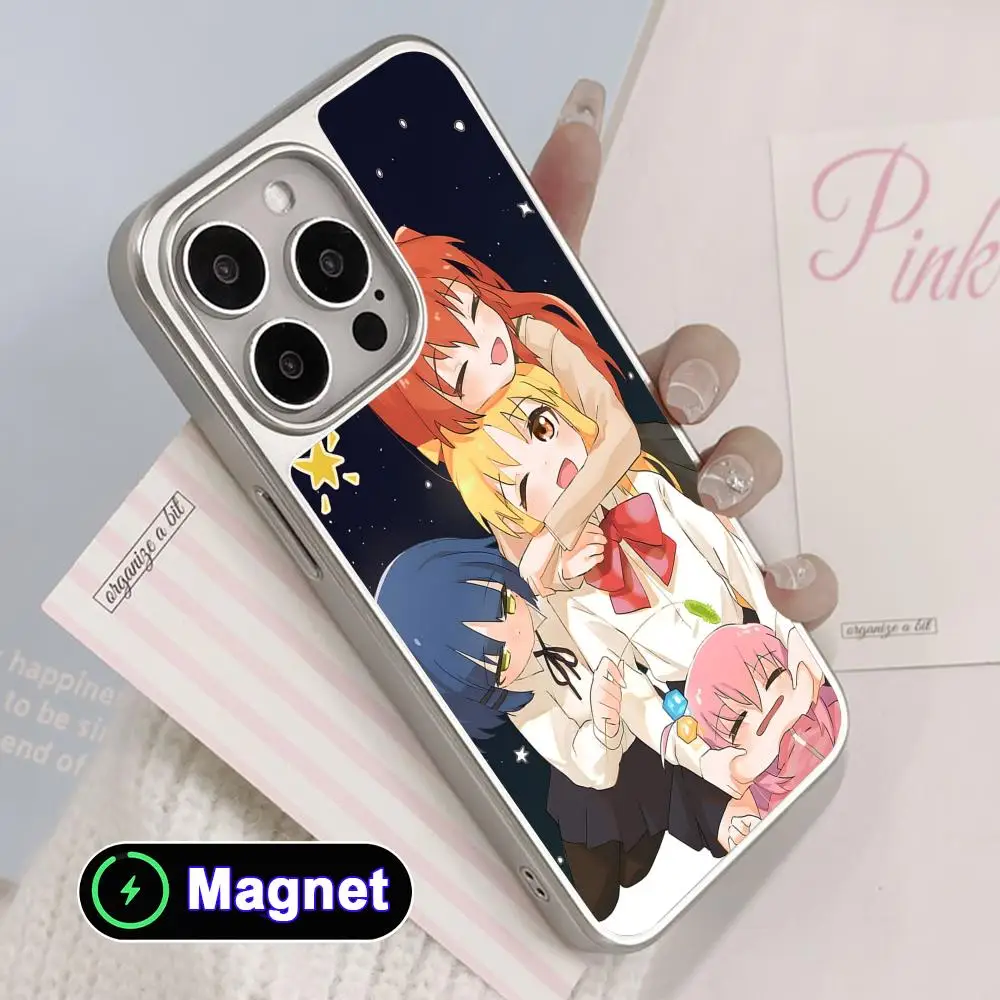 

Bocchi Rock Anime Phone Case for iPhone 17 16 15 14 13 12 11 Air Pro Max Plus Electroplated Silver Magnet Cover