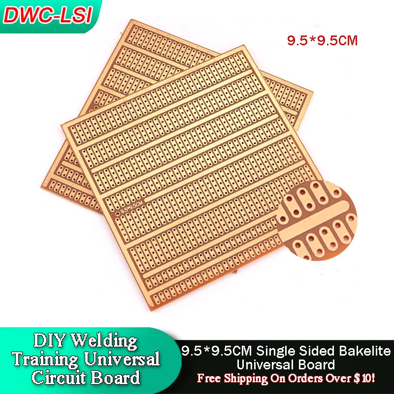 

5/10 шт. печатная плата «сделай сам», 9,5*9,5 см, односторонняя бакелитовая (2-3-4-5, соединительные отверстия), толщина 1,5, интервал 2,54, универсальная печатная плата