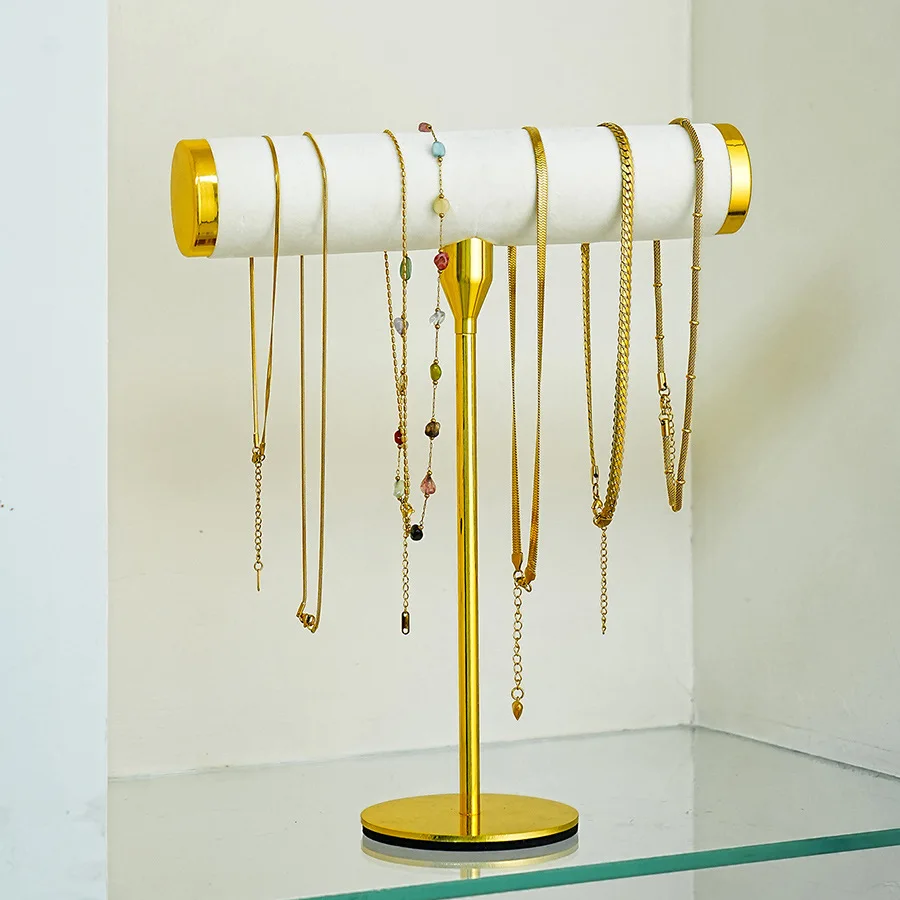 Wholesale of New Beige Suede Metal Jewelry Display Racks for Necklaces Bracelets