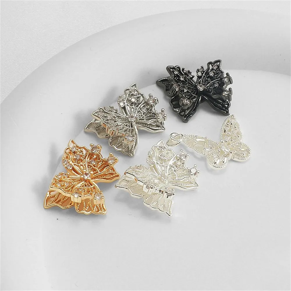 

14K Gold Color Silver Zircon Flat O Butterfly Extended Safety Chain Pendant Diy Bracelet Jewelry Charm Accessories