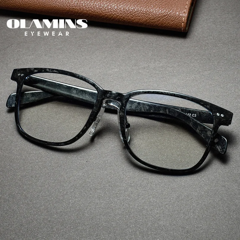 

OLAMINS​ Hot Sales Titanium Eyewear Ultra Light Rectangle Business Board Eyeglass Frame For Men's Myopia Big Face