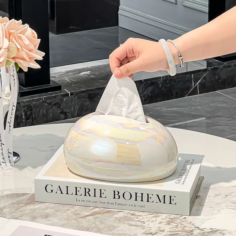 xx-Creative Pebble Conch Shaped Ceramic Tissue Box Decoration Art Livingroom Table Toilet Paper Box Hotel Napkin Box Ornaments