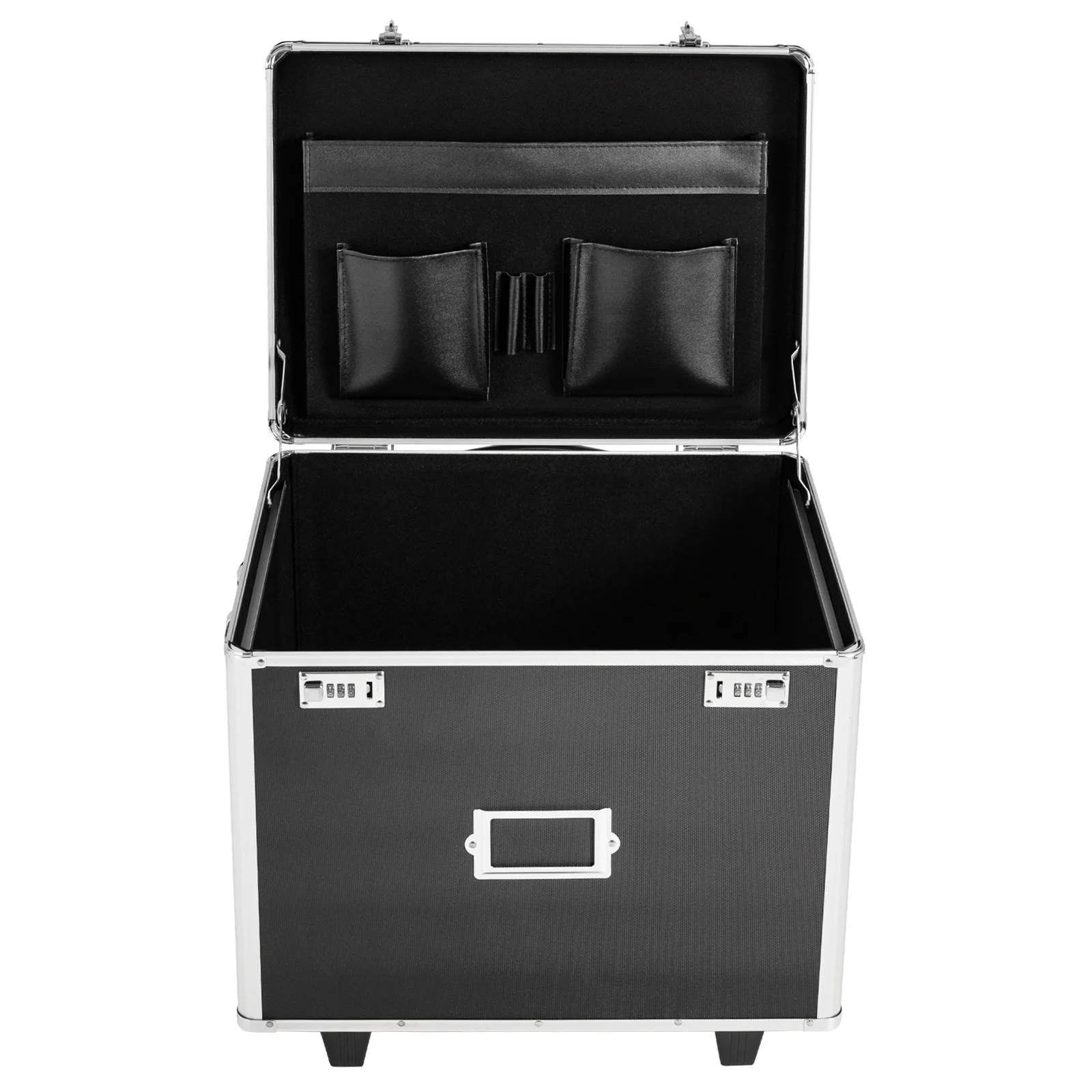 Black Aluminum Alloy 19.2x15x16 Inch Pull Rod File Lock Box Pulley Password Storage Briefcase