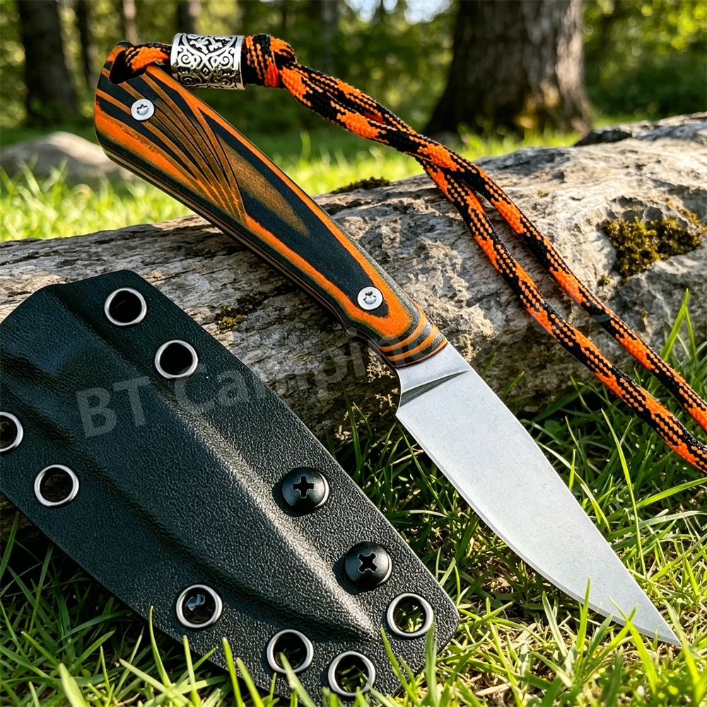 

Orange Fixed Blade Knife 8Cr13Mov Blade G10 Handle Ergonomic Grip Lightweight and Durable Suitable for Camping Men's Gift
