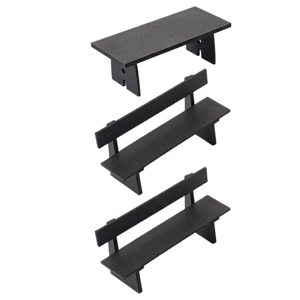 

3Pcs Micro Landscape Furniture Set Black Mini Table and Chairs with Bench for Dollhouse Accessories Realistic Garden Park Decor