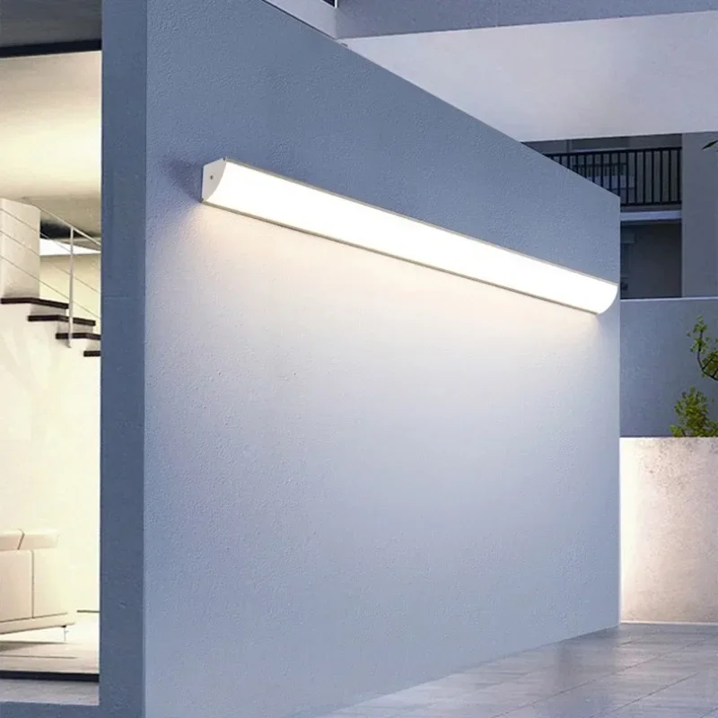 Lámpara de pared de tira larga minimalista impermeable al aire libre luces de pared LED jardín Villa porche patio aplique luz de pared de fondo