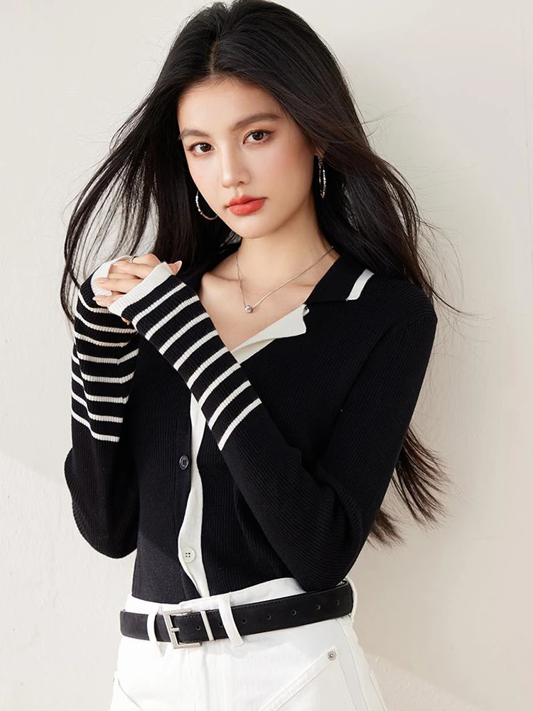 Wiosna 2023 nowych kobiet Slim Fit z długim rękawem topy niszowy projekt sweter sweter moda Casual top z dzianiny