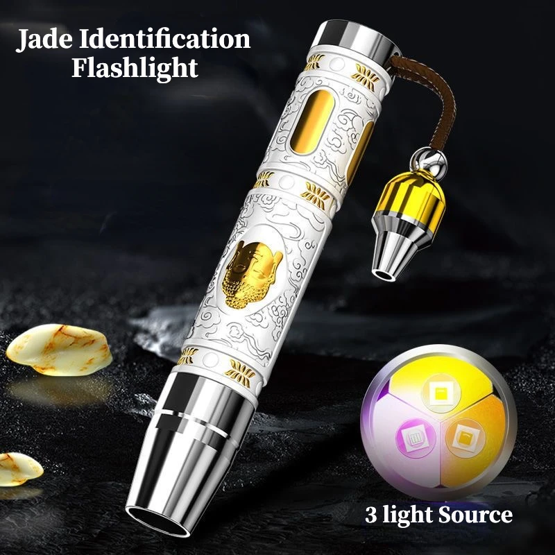 3 in 1 White Yellow 365nm UV LED Flashlight Jewelry Jade Stone Cat Dog Pet Stain Tinea Marker Ore Money Scorpion Detection Light