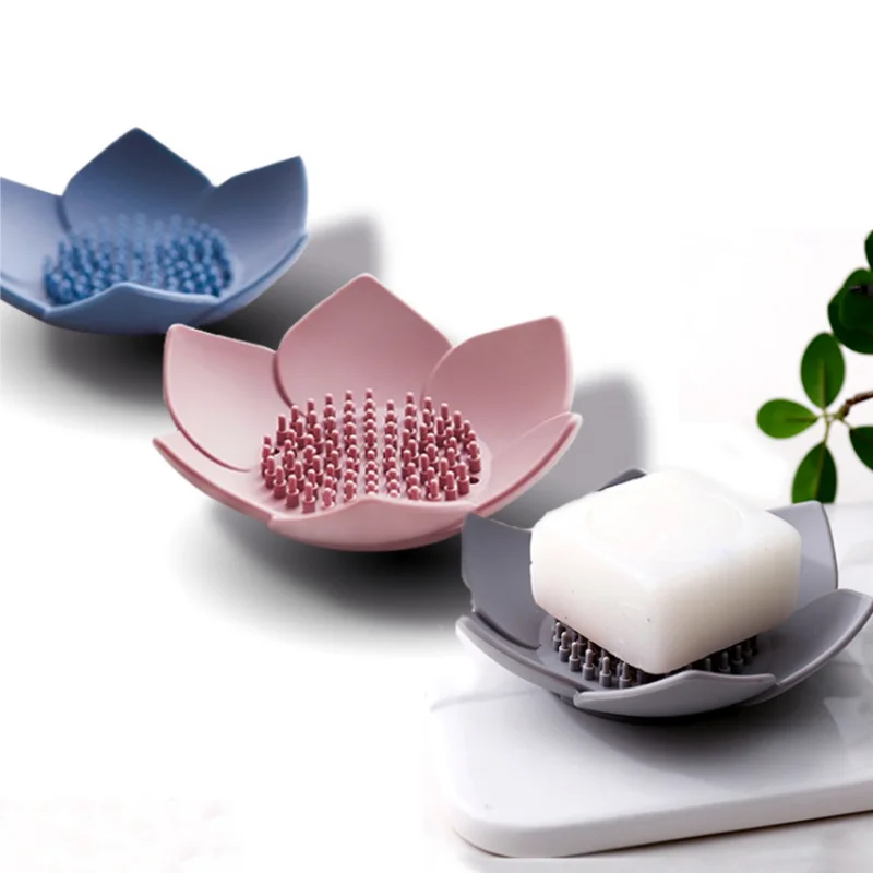 

Creative Lotus Shape Soap Box, Non-Slip Portable Silicone Pad, Draining Soap Tray, Dishes, Bathroom Accessories