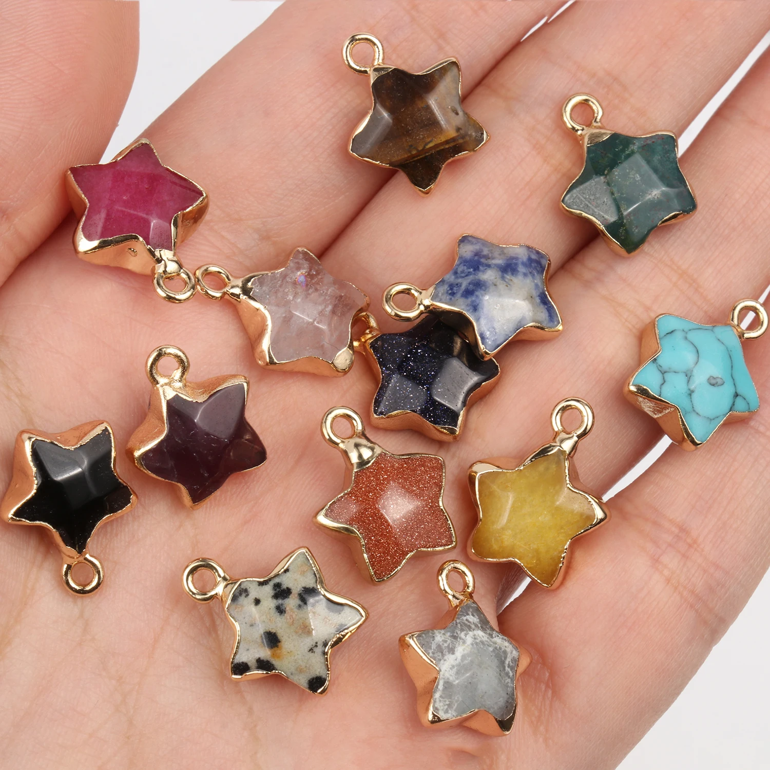 16x13mm Natural Stone Star Shape Pendant Amethyst Opal Agate Crystal Quartz Charm Women Jewelry diy Earring Necklace Supplies