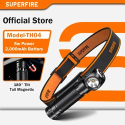 Mais recente farol SUPERFIRE de alta potência LED recarregável por USB 90 ° Lanterna de farol mini indicador à prova d'água lanterna traseira magnética