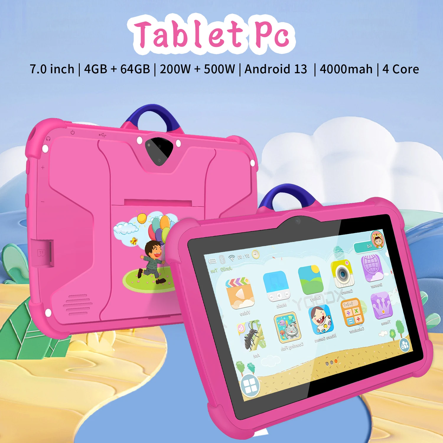 Mini PC de 7 pulgadas para niños, tableta con 4GB de RAM, 64GB de ROM para aprendizaje y educación, cuatro núcleos, regalo para niños