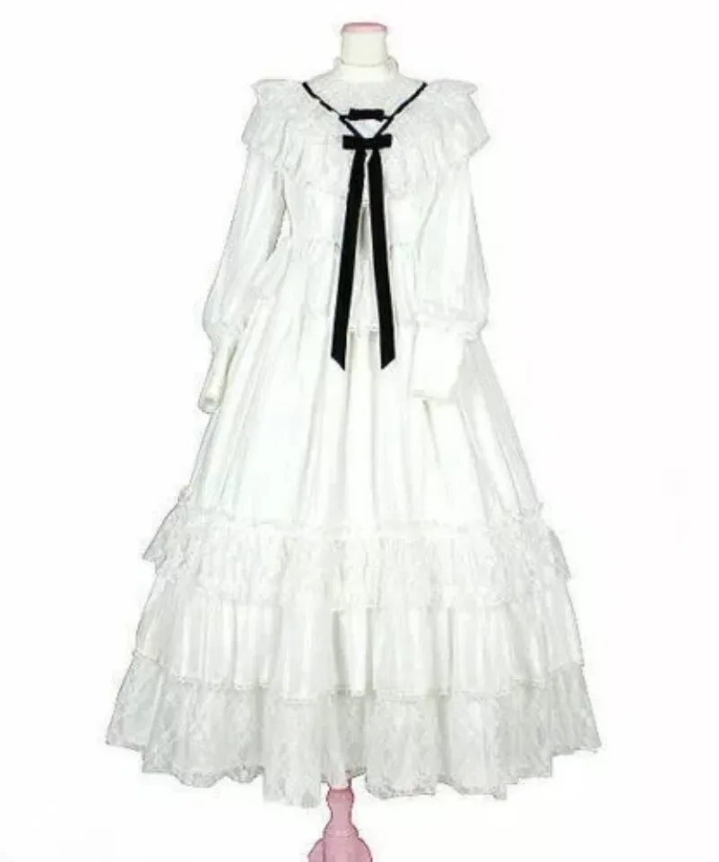 Robe de princesse Lolita rétro gothique blanche pour filles, cosplay