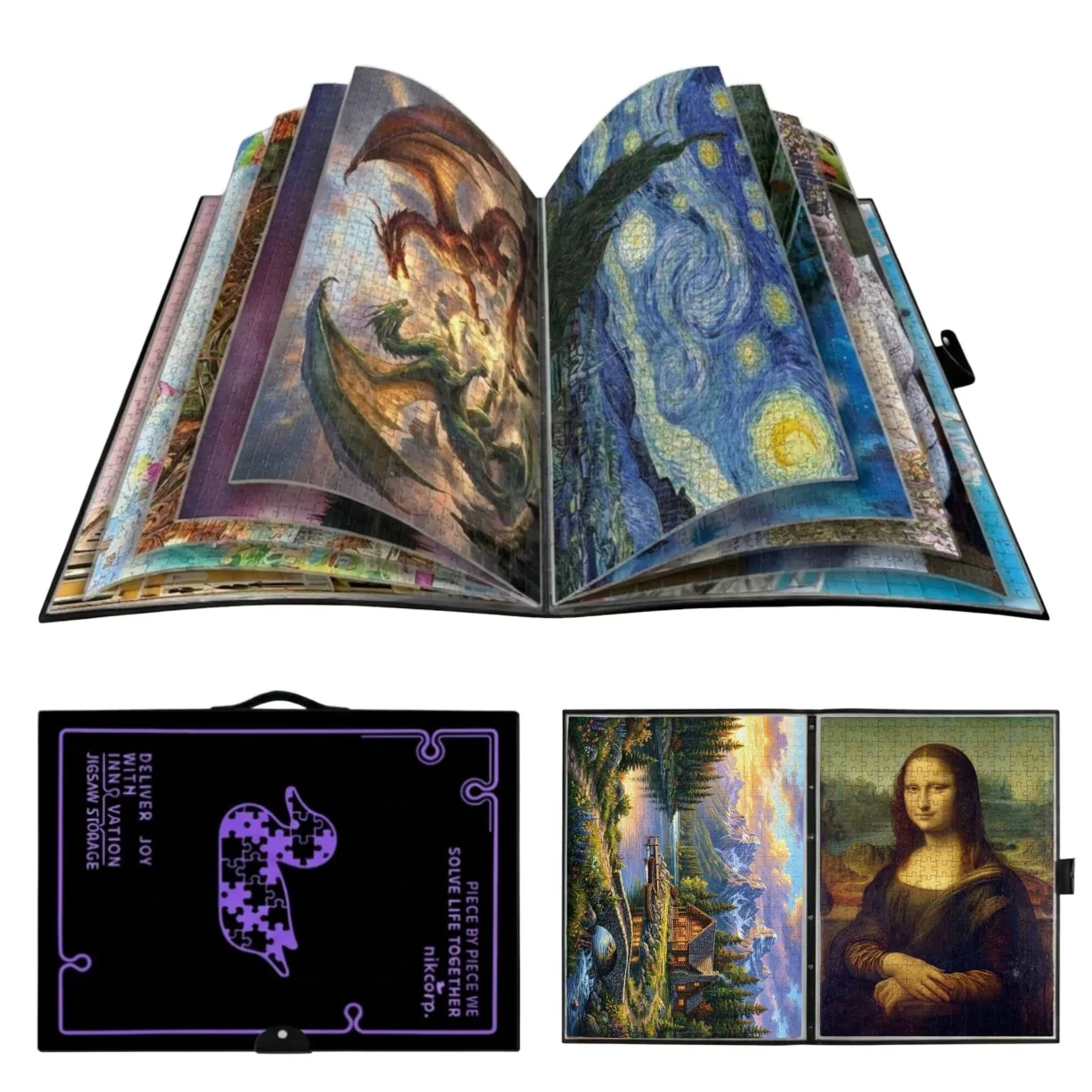 Albummap-organizer voor puzzels met 1000 elementen, 20 scheidingsbladen, puzzelmap, postermap, puzzelopbergmap, fotoalbum, Puzzlomaniac-accessoires, grote A2-map, tekenorganizer