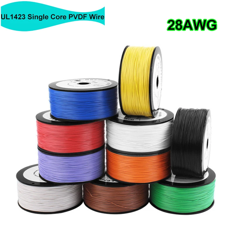 

28AWG UL1423 PTFE Wires High Temperature Micro Fine Wire Line Single Core PVDF Insulated Silver Plated Electric Copper Cable