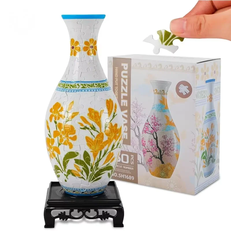 

Цветочная 3D ваза-головоломка с основанием, строительный блок для птиц, изготовленный на 160, изогнутый пластик, подарки для взрослых, сделай сам, китайская композиция, декор дома