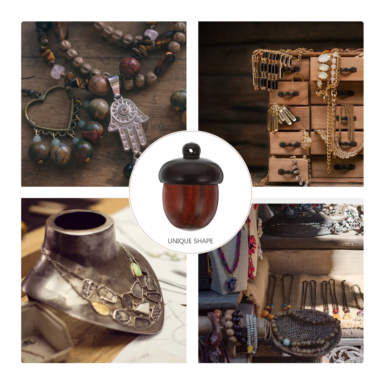 

1Pcs Wooden Nut Pendant Stylish Openable Design Storage Container Essential Oil Diffuser Charming Crafts Accessory