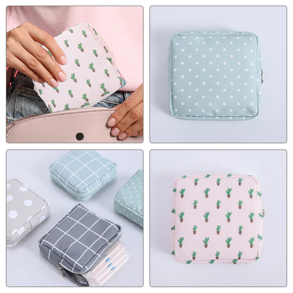 

4Pcs Sanitary Napkin Storage Bag Cotton Cloth Material Multi-Function Small Bag for Period Pad Pouch Washable Portable Organizer