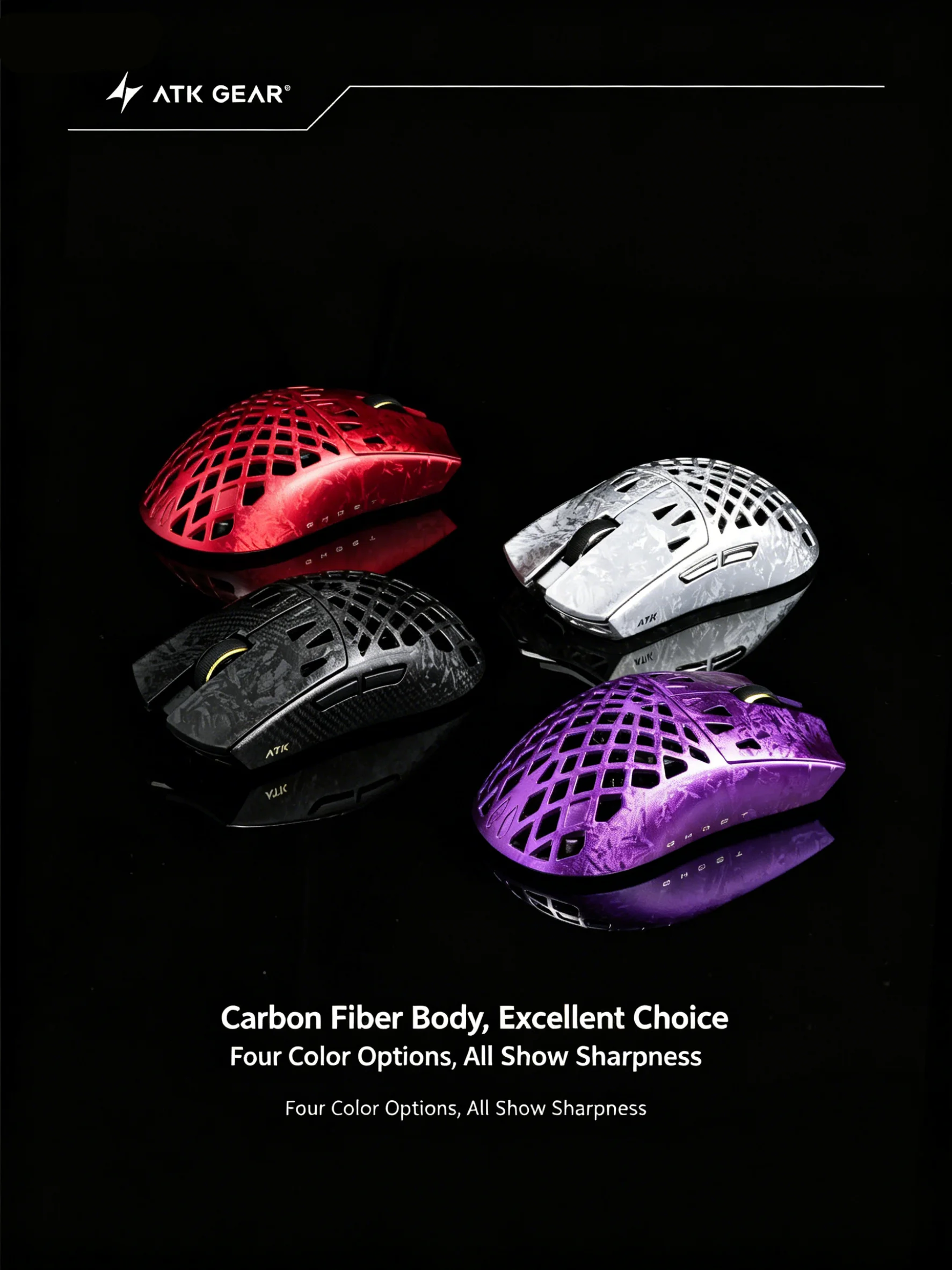 ATK GHOST PAW3950 Ultra 42000 DPI 750IPS 8K Polling Rate 48g Lightweight Gaming Mouse Hollow Carbon Fiber 2.4G Wireless Accessor