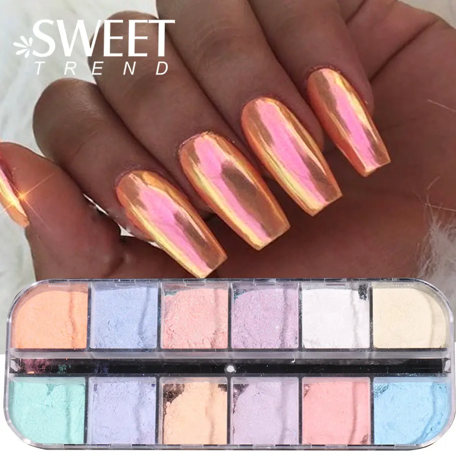 กระจก Aurora Pigment เล็บ Glitter Fairy Pearl GLOSS Mermaid Powder Chrome Fine ถูฝุ่นสีรุ้ง DIY ตกแต่งเล็บแฟลช