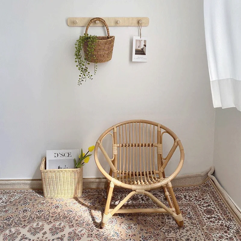 Korean ins homestay wind rattan leisure balcony chair children's room decoration baby small stool Internet celebrity backrest
