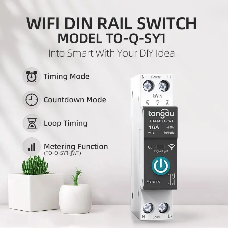 Tuya-disyuntor inteligente WiFi 1P 63A, carril DIN para casa inteligente, Control remoto inalámbrico, interruptor WiFi por aplicación TONGOU, Envío Gratis