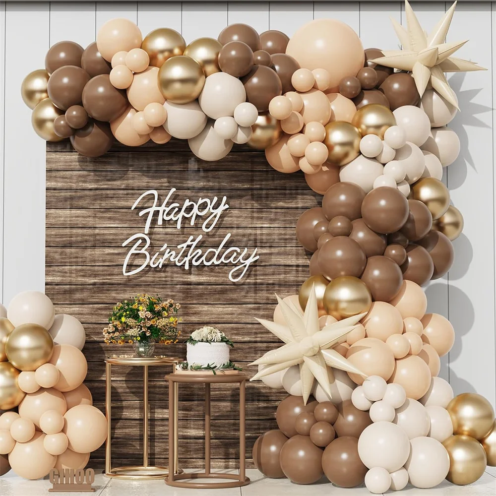 

148Pcs Neutral Balloon Garland Kit Brown Sand White Gold Latex Balloon Cream Starburst for Birthday Wedding Nude Boho Decoration