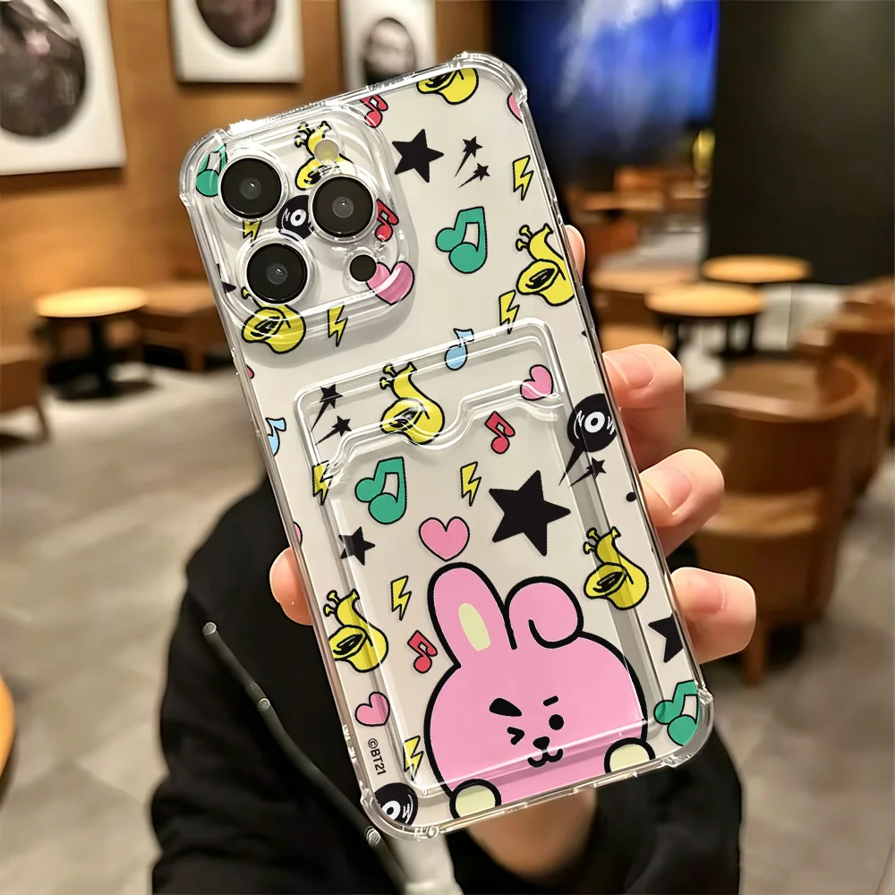 Cartoon B-BTS Card Hold Case For iPhone 17e 17 16e 16 15 14 13 12 11 Mini Pro Max X XR XSMax 7 8 Air Plus Anti-fall Clear Cover - view 2