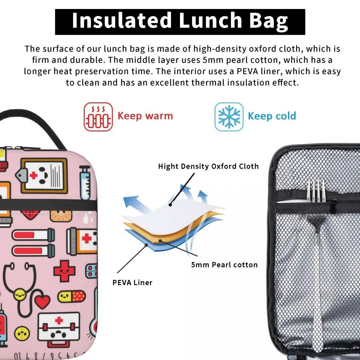 Geïsoleerde Lunchtas Koeltas Lunchcontainer Enfermera En Apuros Hoge Capaciteit Lunchbox Tote Food Handtassen School Outdoor