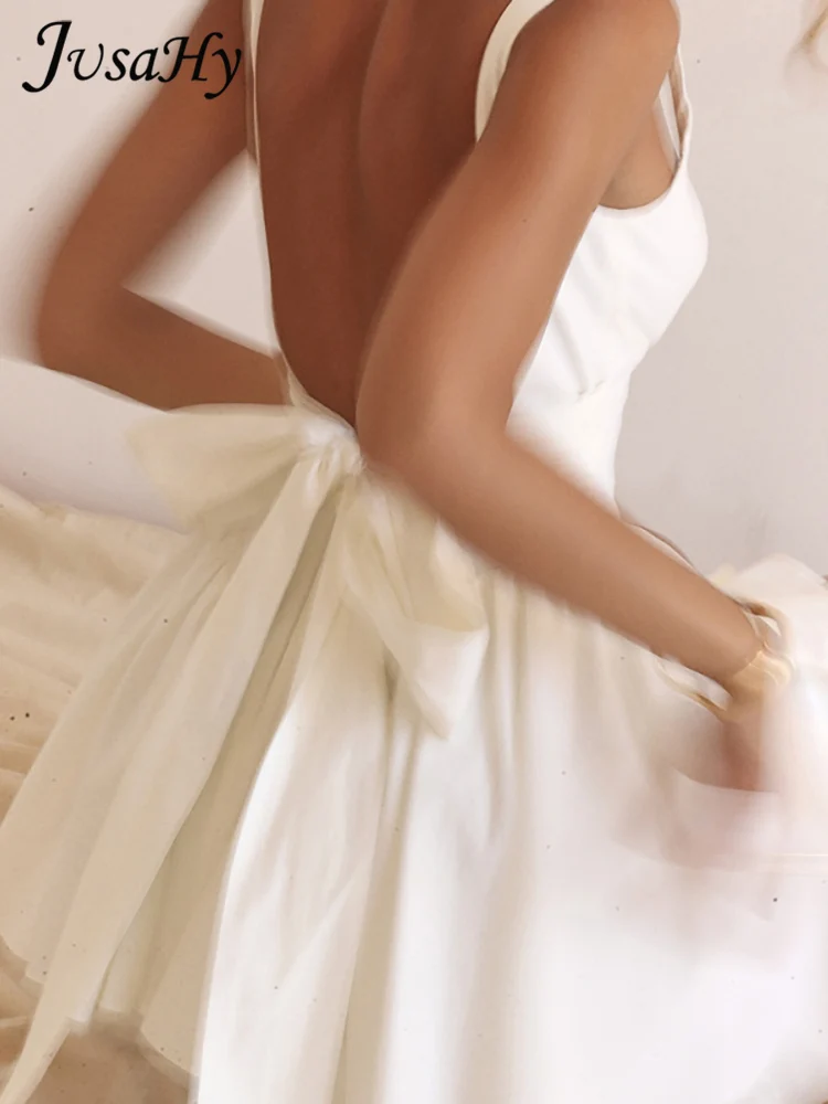 Sisterlinda Frauen Neue Weiße Süße & Hohe Streetwear Backless Neckholder Bowknot A-linie Kleider Chic Süße Heiße Party Mini kleid