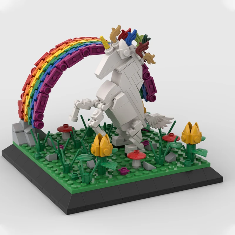 412ピース-moc-クリエイティブモデル-ユニコーン-レインボー-diy組み立てブロック-ディスプレイ-誕生日プレゼント-コレクタブルデコレーション-ビルディングセット