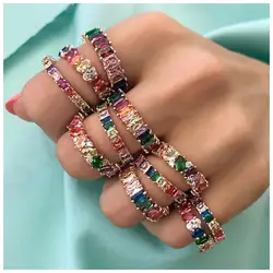 2026  Colorful Rainbow Cubic Zirconia Engagement Band 5A CZ Eternity Band Stacking Ring For Women