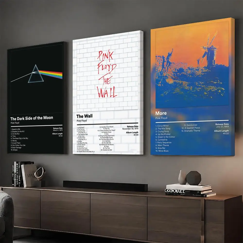 P-Pink Floyd Album Cover Band Painting Calligraphy HD Canvas Print Poster Wall Art | Optional Frame | Modern Hallway Decor