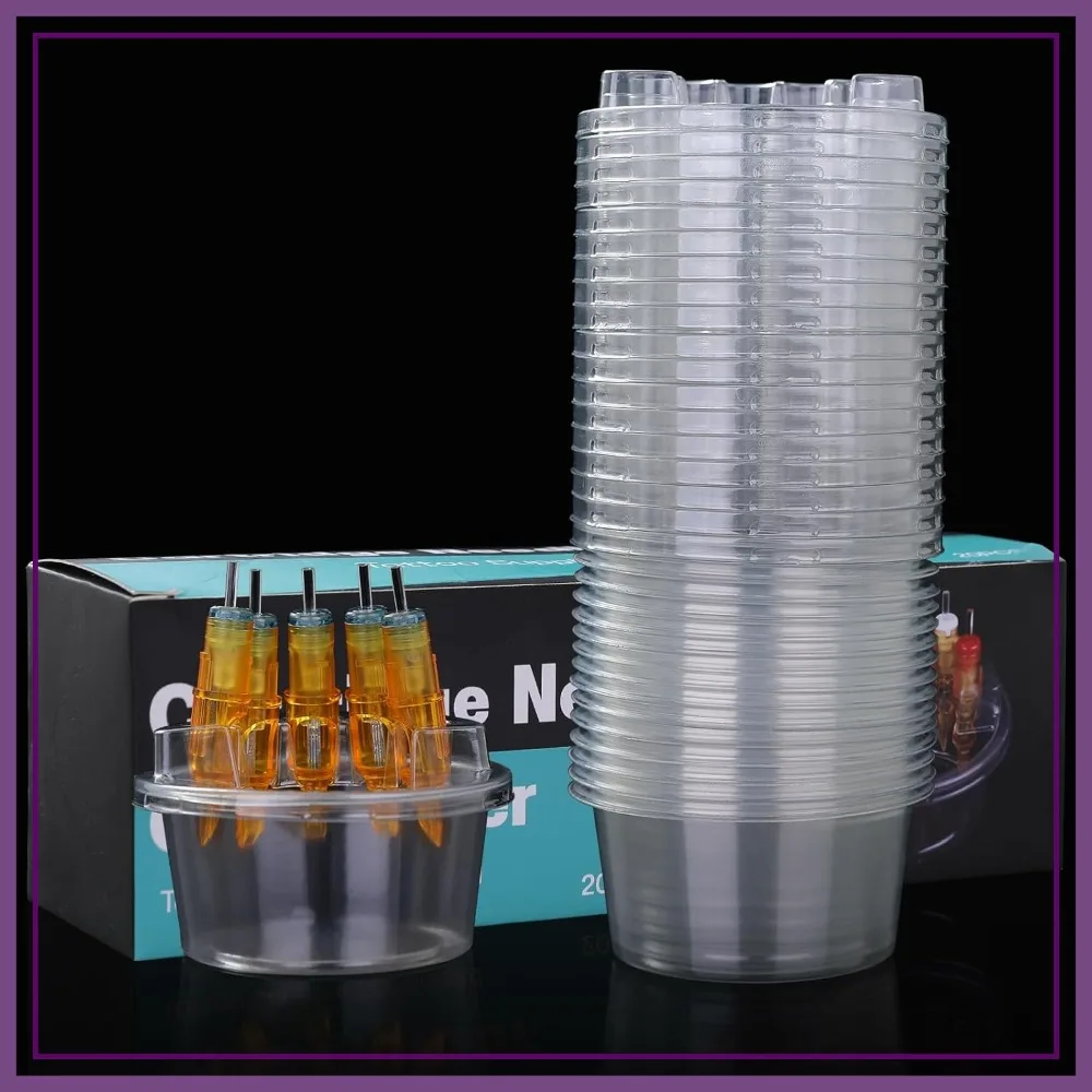 

20PCS Disposable Tattoo Cartridge Needle Cup Holder Transparent Plastic Ink Rinse Cups Stand Tray