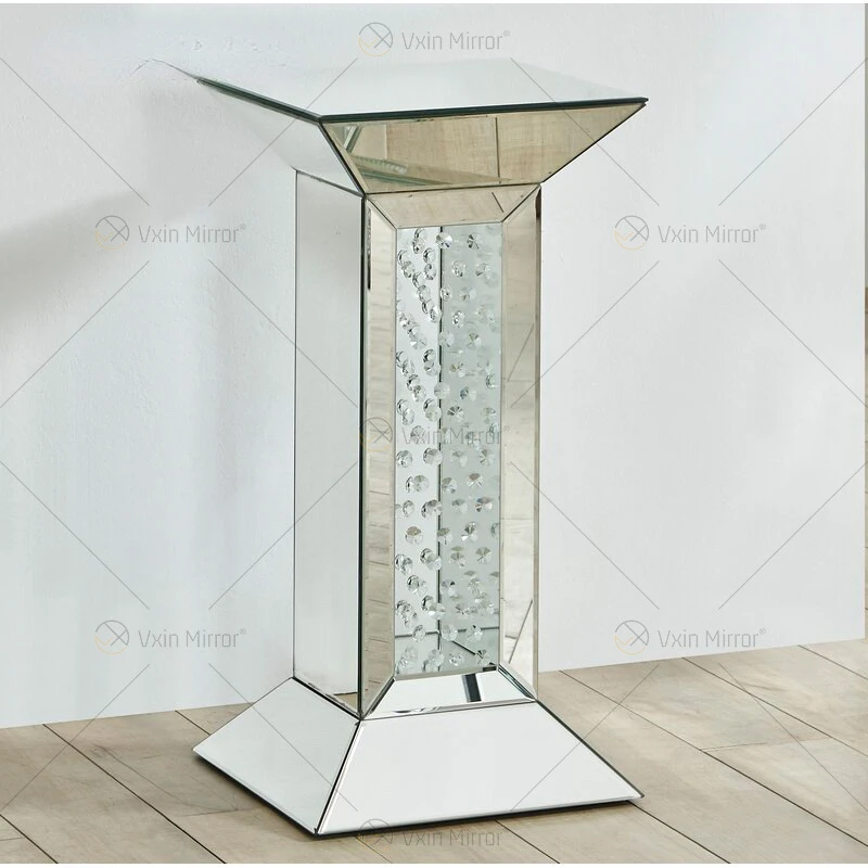 Factory direct sale sofa side table light  mirror coffee table with drill  glass corner several living room decoration table