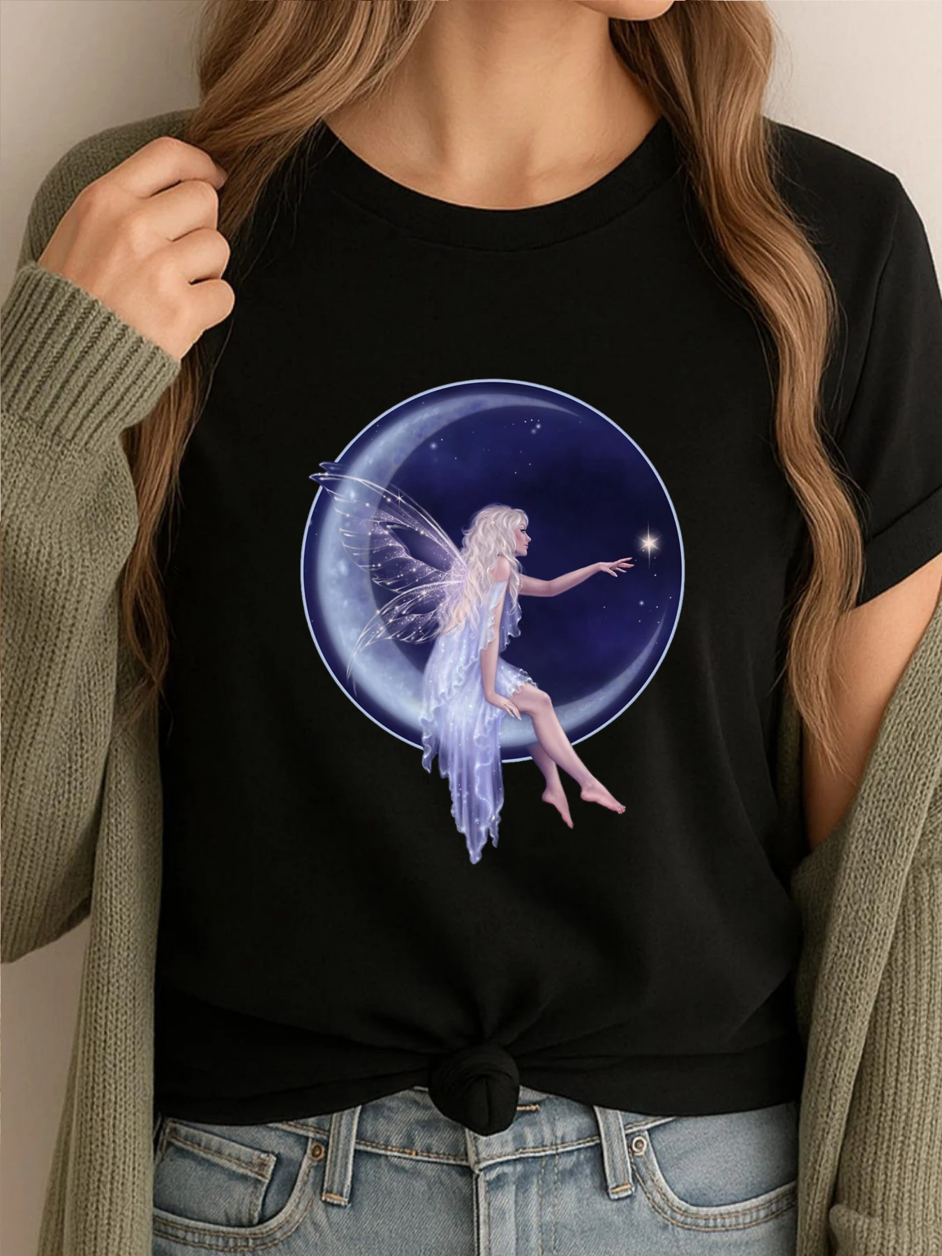 

Birth Of A Star Moon Fairy Graphic Tee Cotton Comfortable Tshirt Luxury Designer New Shirts And T-Shirts