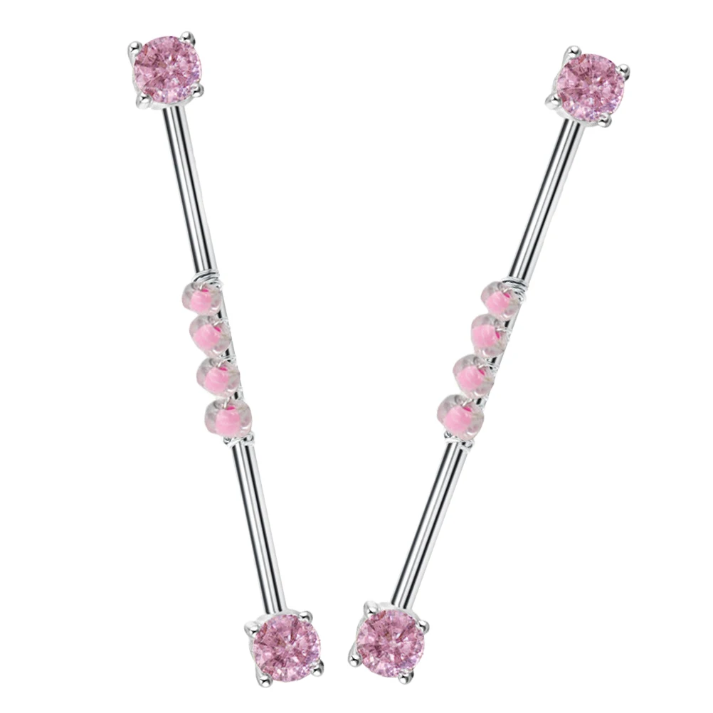 

2 Pcs Earrings Industrial Barbell Helix Piercing Jewelry Pink Cartilage Stud Miss