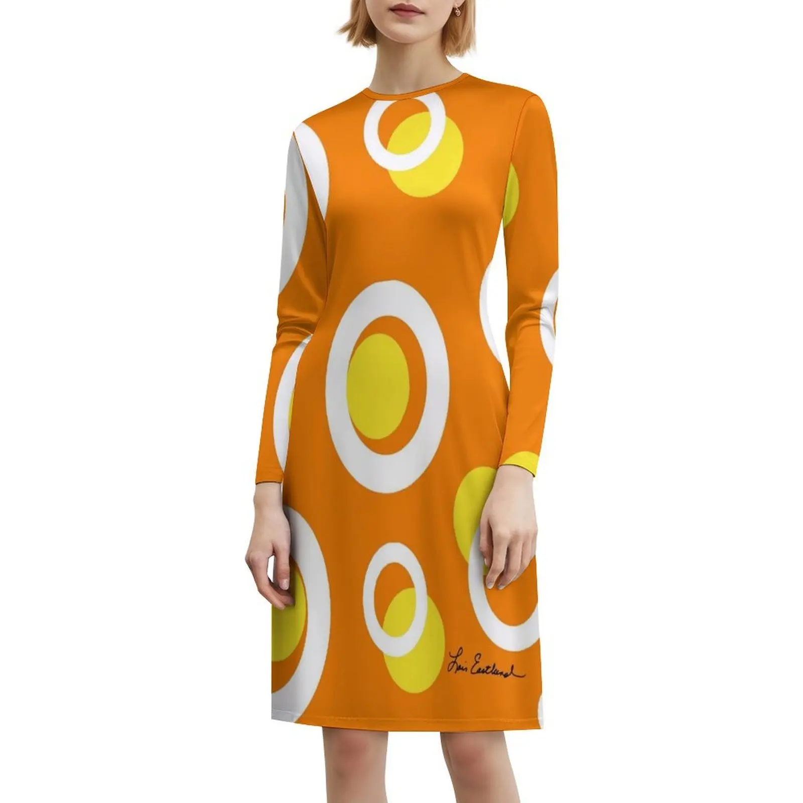 برتقالي أبيض أصفر دوائر عصرية للنساء فستان حفلات الشارع الشهير ملابس نادي مطبوعة عصرية للإناث برتقالي أبيض أصفر #6