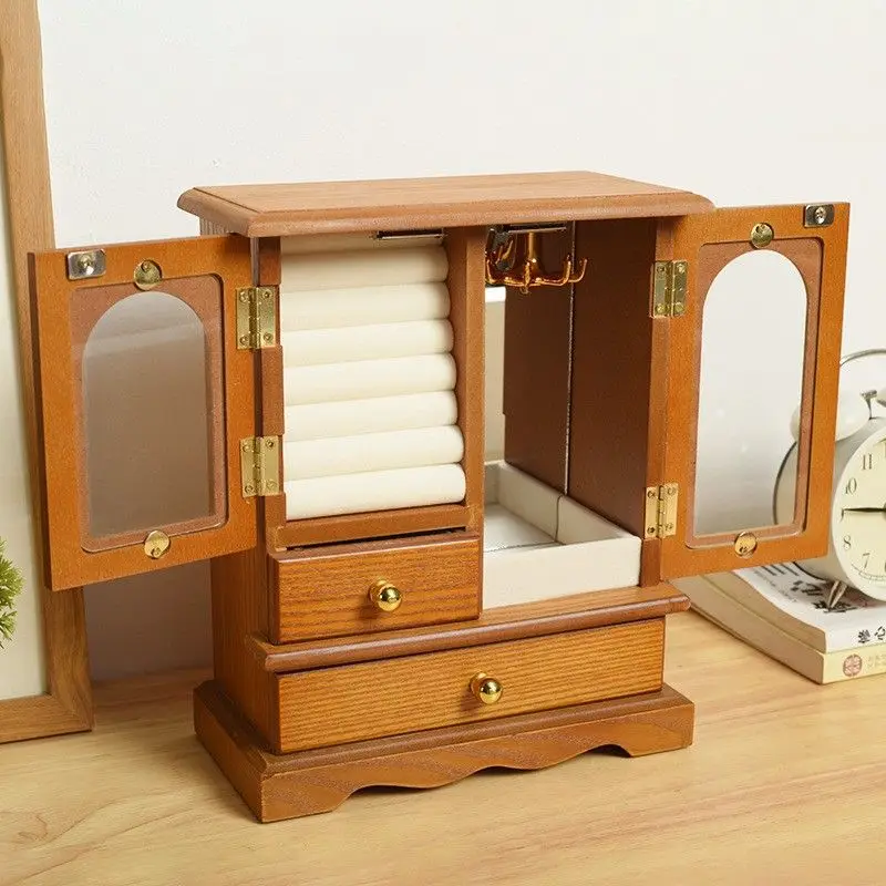 

Wood Jewelry Storage Box Retro Luxury Organizer Box Necklace Ring Earring Bracelet Accessory Boxes Desktop Jewelry Display Case