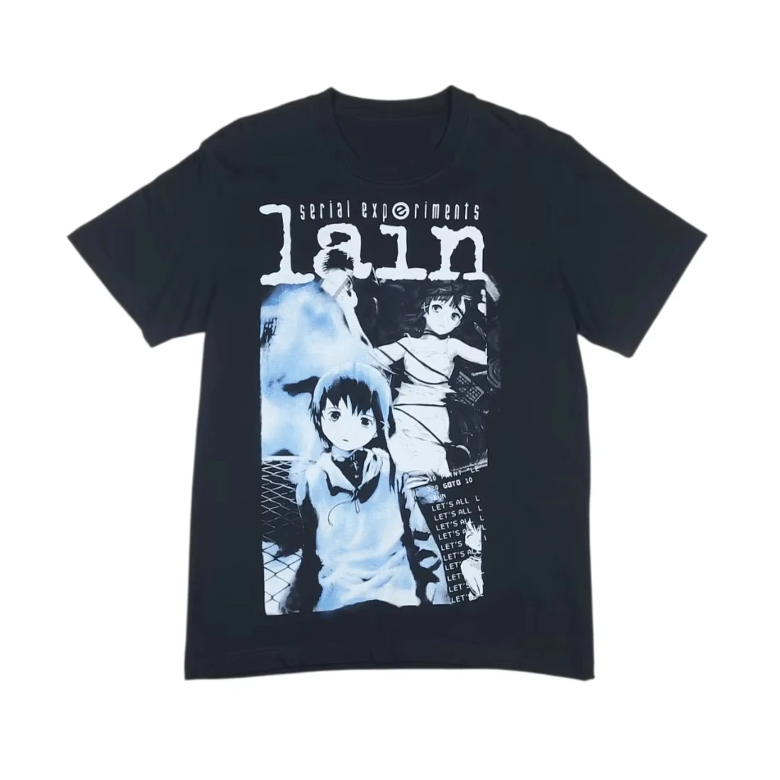 Lain Print T-shirt unisexe style streetwear Y2K ample vintage Harajuku à col rond et manches courtes pour femmes et hommes