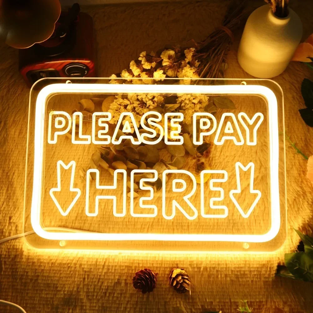 Please Pay Here Neon Sign Personlity Custom Led Lights For Shop Decoration Neon Inscription Coffee Bar Lamps on The Wall Decor