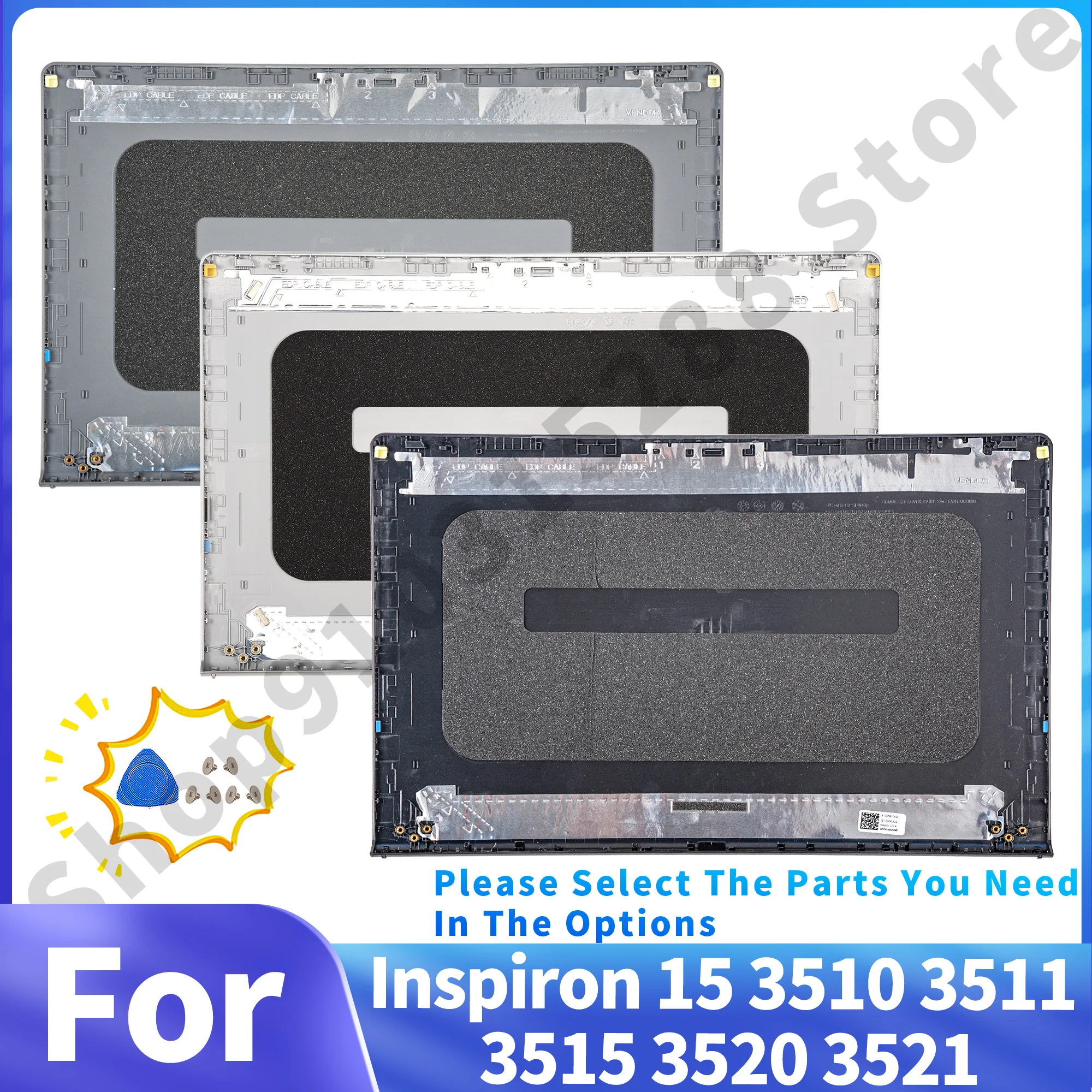 LCD Back Cover For Inspiron 15 3510 3511 3515 3520 3521 Silver 0DDM9D Black 00WPN8 Gray 0T4MT1 Bezel Hinges Repair 15.6inch