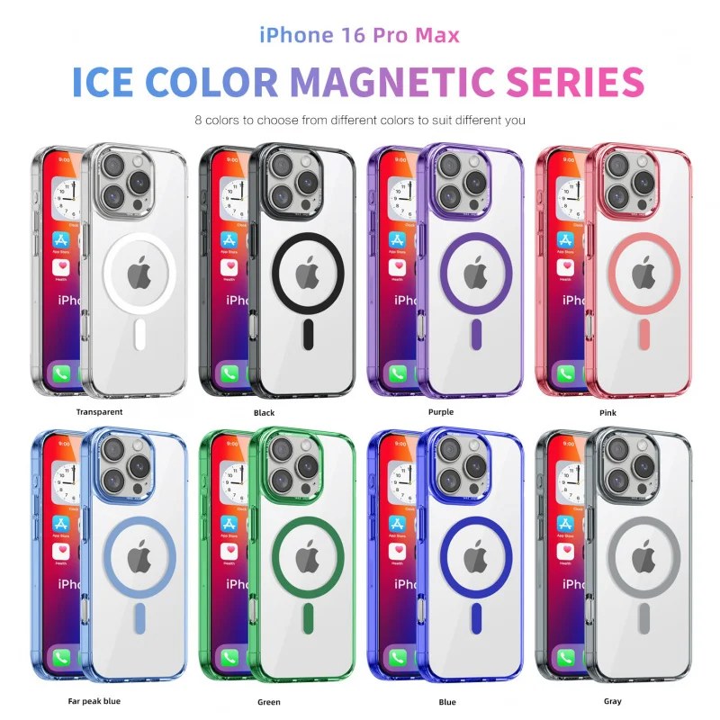

Suitable for Apple 17 Pro Max Ice Color Magnetic Phone Case Metal Mirror Anti Drop iPhone 16 High Transparency Protective Cover