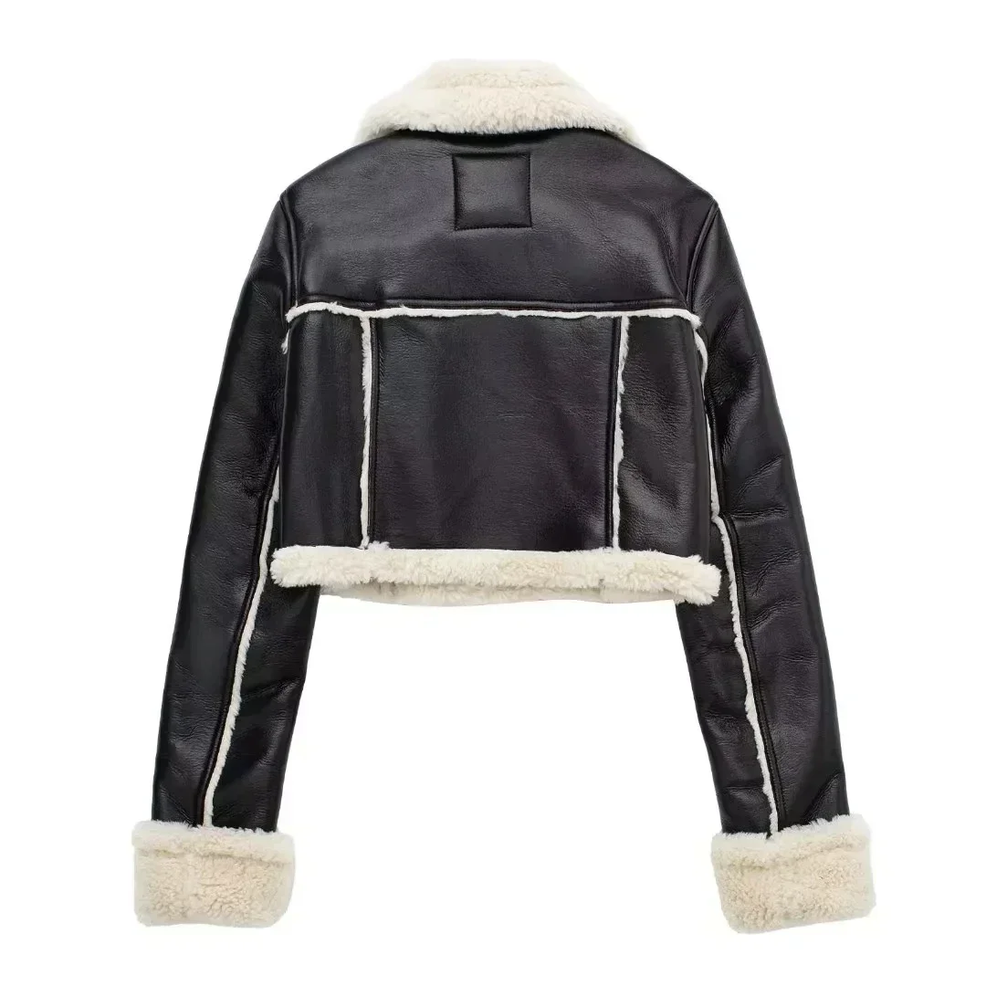 Winter Women Jacket Coats Faux Shearling Sheepskin Coat Retro Motorcycle Jacket Woman Jackets Outerwear Tops