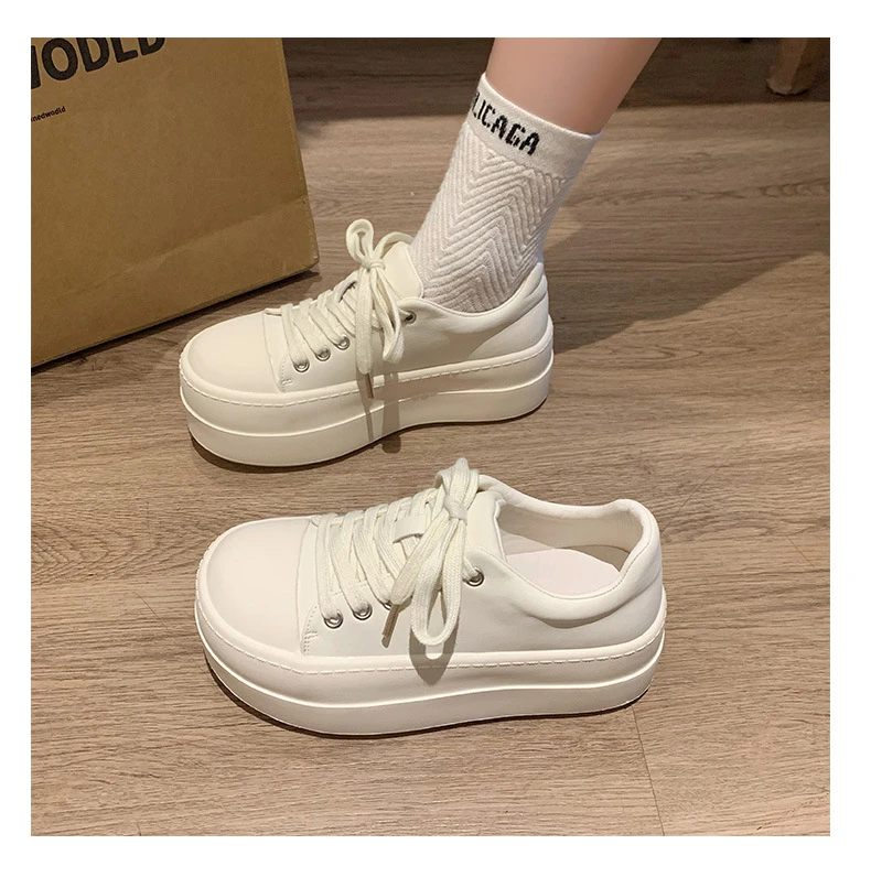 Neue schwarze klobige Plateauschuhe für Damen, Schnür-Sneaker aus Kunstleder, höhenvergrößernde Turnschuhe für Teenager-Mädchen, Damenschuhe für alle Jahreszeiten – Detail 13