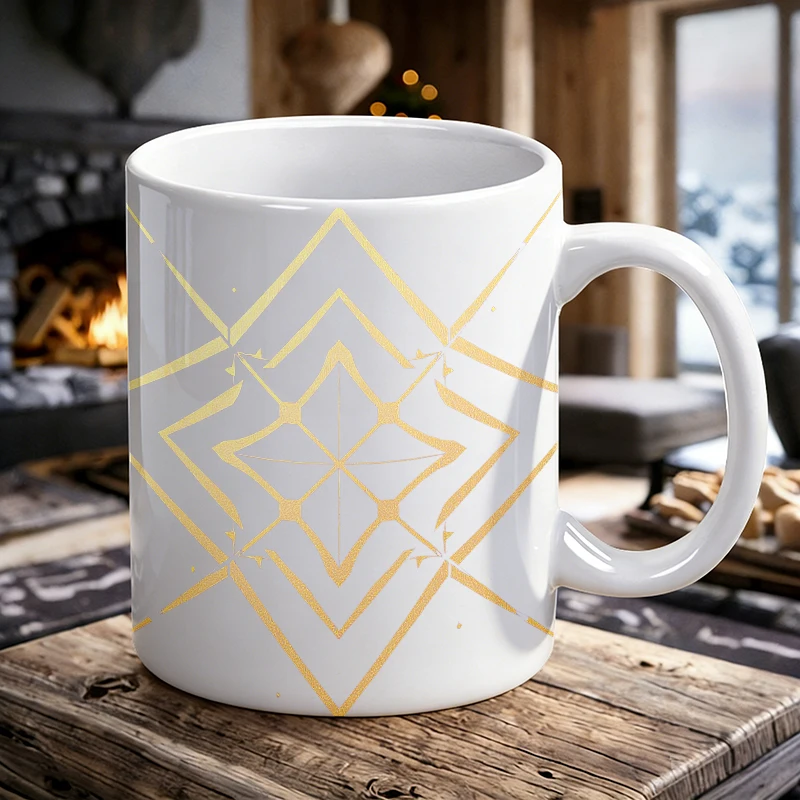 

Golden Foil Geometric Starburst Ceramic Mug, Coffee Cup, Milk Cup, Office Tea Cup, Drinking Cup, Does Not Fade, Gift for Friends