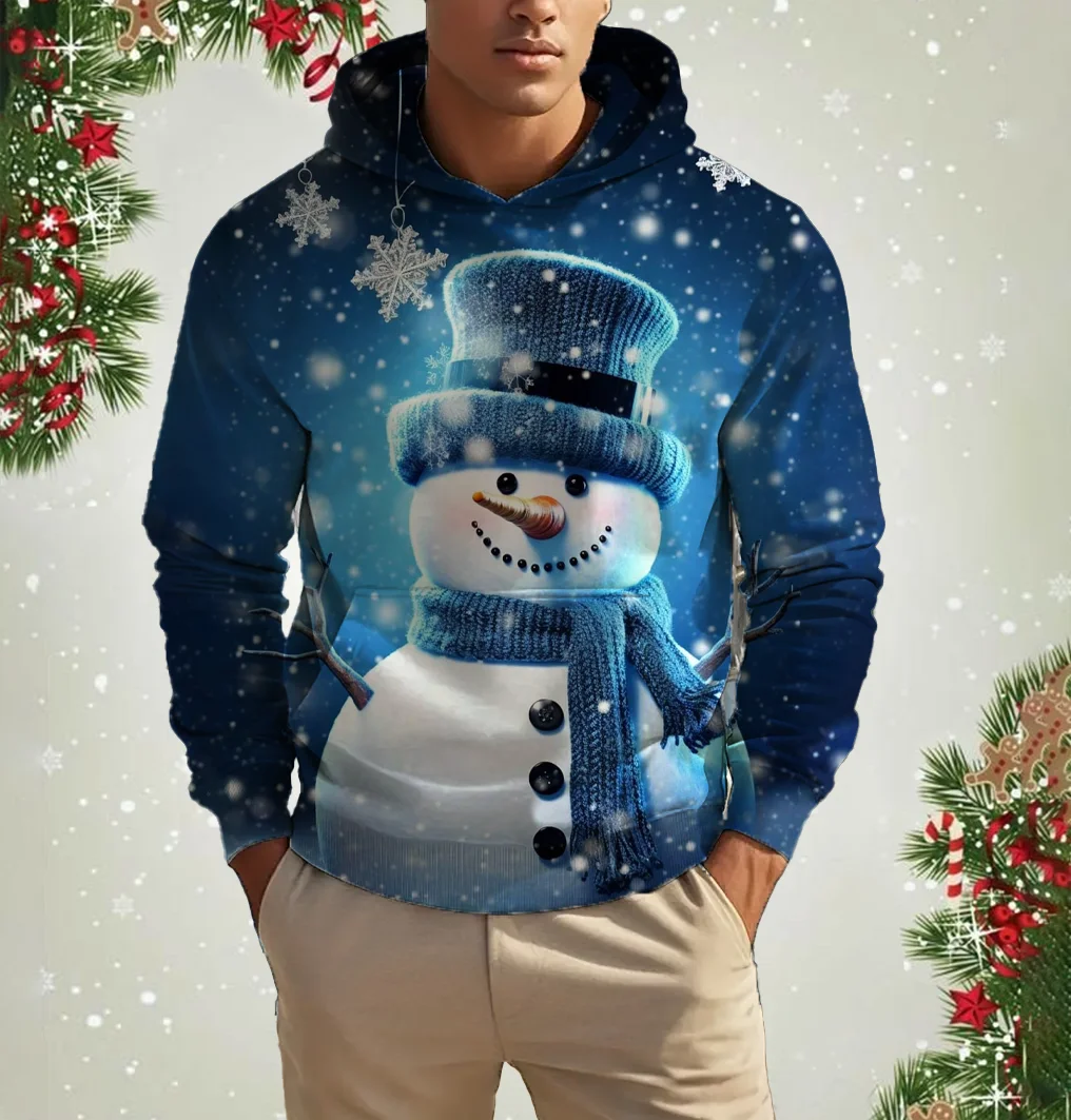 Men's Christmas Reindeer Print Hoodie Casual Cute Polyester Spandex Blended Hooded Sweatshirt Animal Cartoon Pattern Sweatshirt