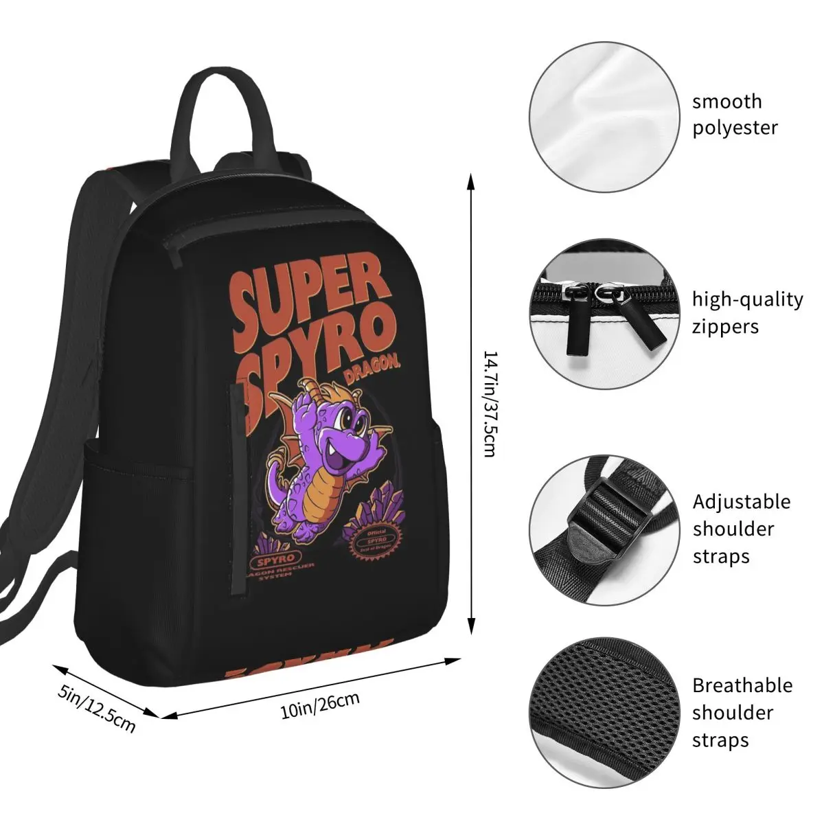 Spyro Pattern (16) Backpack Student BookBag Boys Girls School Bag Computer Shoulder Bags Men Women