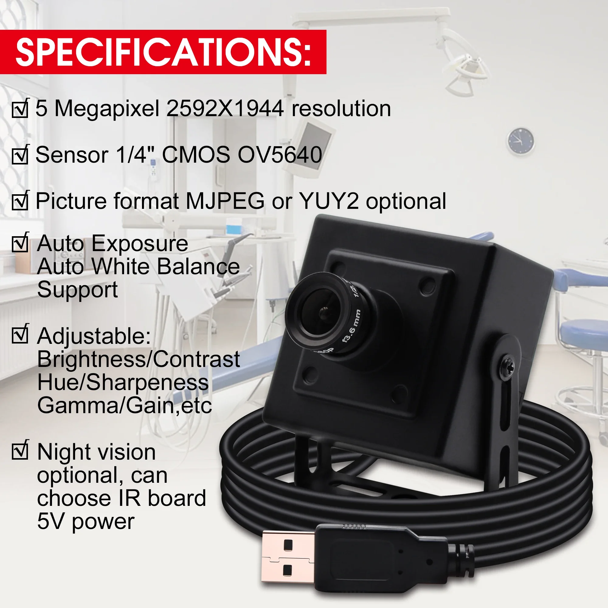 5MP Mini USB Webcam CMOS OV5640 Sensor Industrial Video USB Camera For Security Monitoring